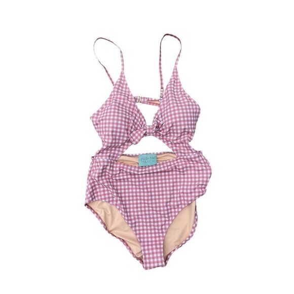 Judith March Women's Pink‎ Gingham Cutout One-Piece Swimsuit Size L - Picture 2 of 5